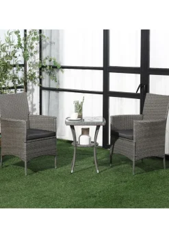 Outsunny Rattan Bistro Set Garden Chair Table Patio Outdoor Light Grey