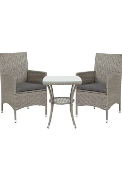 Outsunny Rattan Bistro Set Garden Chair Table Patio Outdoor Light Grey