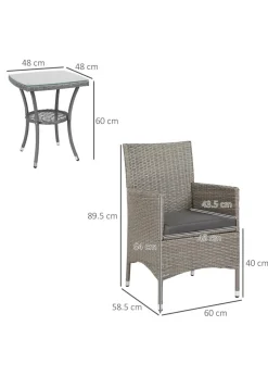Outsunny Rattan Bistro Set Garden Chair Table Patio Outdoor Light Grey