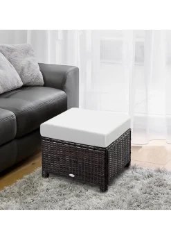 Outsunny Rattan Footstool Wicker with Cushion
