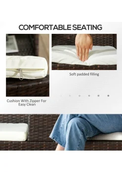 Outsunny Rattan Garden Bench Glass Tea Table Wicker Chair with Cushions