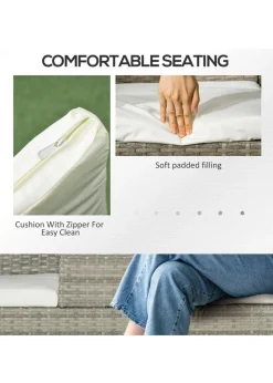 Outsunny Rattan Garden Bench Glass Tea Table Wicker Chair with Cushions