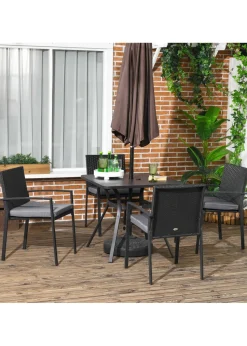 Outsunny Rattan Garden Dining Set for 4 with Cushions Umbrella Hole Black