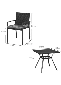 Outsunny Rattan Garden Dining Set for 4 with Cushions Umbrella Hole Black