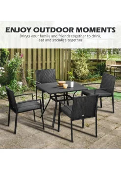 Outsunny Rattan Garden Dining Set for 4 with Cushions Umbrella Hole Black