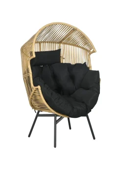 Outsunny Rattan Leisure Chair with Cushion Garden Egg Chair with Headrest