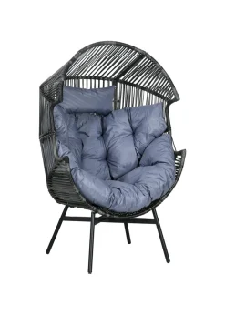 Outsunny Rattan Leisure Chair with Cushion Garden Egg Chair with Headrest