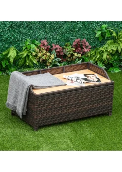 Outsunny Rattan Outdoor Storage Bench with Aluminium Frame