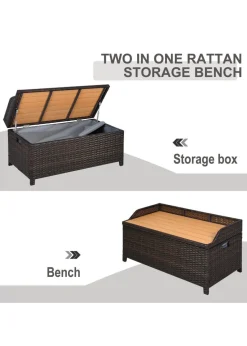 Outsunny Rattan Outdoor Storage Bench with Aluminium Frame