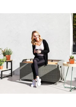 Outsunny Rattan Outdoor Storage Bench with Aluminium Frame