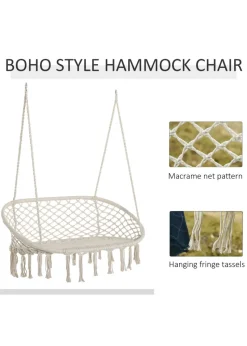 Outsunny 2-Seater Hanging Hammock Chair with Soft Cushion for Patio, Garden, Balcony, Living Room