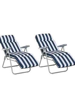 Outsunny Set of 2 Garden Patio Foldable  Sun Recliners Loungers