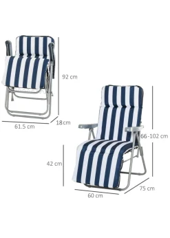Outsunny Set of 2 Garden Patio Foldable  Sun Recliners Loungers