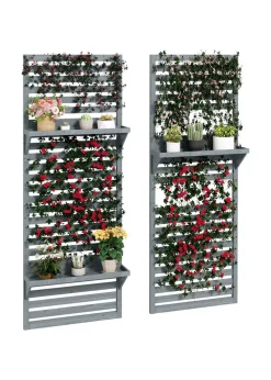 Outsunny Wall Mounted Plant Stands with Shelves & Slatted Trellis Set of 2