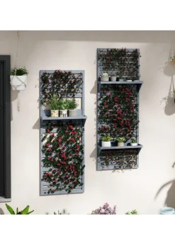 Outsunny Wall Mounted Plant Stands with Shelves & Slatted Trellis Set of 2