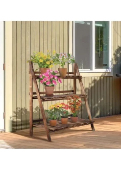 Outsunny Wooden Folding Flower Pot Stand 3 Tier
