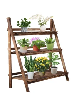 Outsunny Wooden Folding Flower Pot Stand 3 Tier