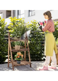 Outsunny Wooden Folding Flower Pot Stand 3 Tier
