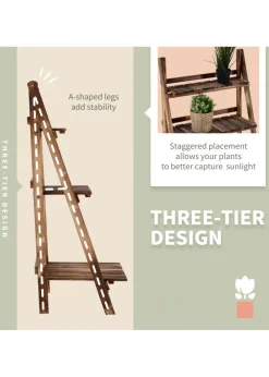 Outsunny Wooden Folding Flower Pot Stand 3 Tier