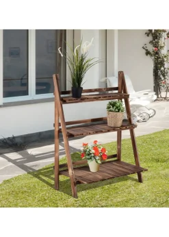 Outsunny Wooden Folding Flower Pot Stand 3 Tier