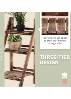Outsunny Wooden Folding Flower Pot Stand 3 Tier