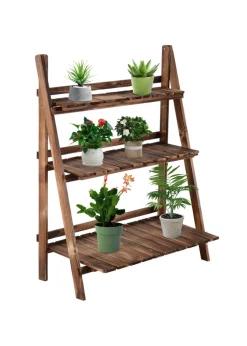 Outsunny Wooden Folding Flower Pot Stand 3 Tier
