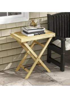 Outsunny Wooden Garden Table Outdoor Side Table Natural (68cmx44cmx75cm)