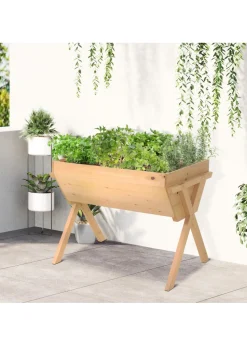 Outsunny Wooden Planter Raised Bed Stand Vegetable Flower Bed 100 x 70 x 80cm