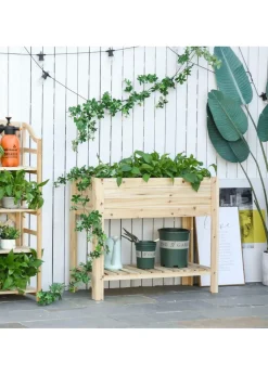 Outsunny Wooden Raised Garden Bed Plant Stand Box with Clapboard 100 x 40 x 84cm