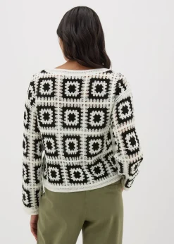 Papaya Petite Black Crochet Patchwork Jumper