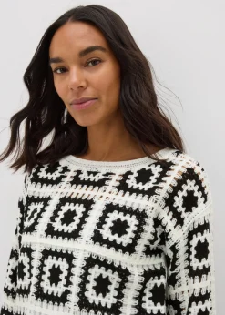 Papaya Petite Black Crochet Patchwork Jumper
