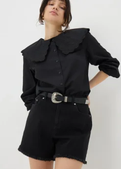 Papaya Petite Black Frayed Hem Denim Shorts