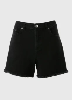Papaya Petite Black Frayed Hem Denim Shorts