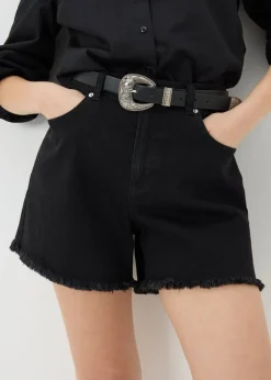 Papaya Petite Black Frayed Hem Denim Shorts