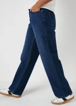 Papaya Petite Blue Mid Wash Relaxed Straight Jeans