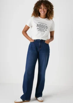 Papaya Petite Blue Mid Wash Relaxed Straight Jeans