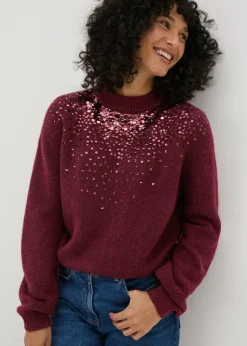 Papaya Petite Burgundy Scatter Sequin Jumper