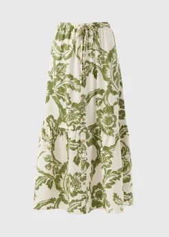 Papaya Petite Green Floral Button Front Tiered Skirt