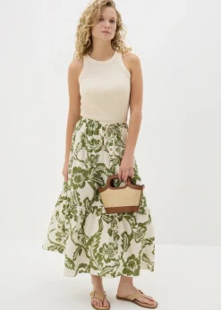 Papaya Petite Green Floral Button Front Tiered Skirt