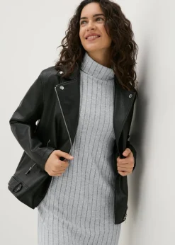 Papaya Petite Grey Ribbed Roll Neck Midi Dress