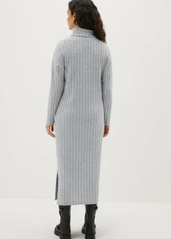 Papaya Petite Grey Ribbed Roll Neck Midi Dress