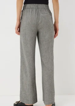 Papaya Petite Navy Stripe Linen Blend Wide Leg Trousers