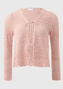 Papaya Petite Pink Pointelle Tie Front Cardigan
