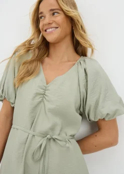 Papaya Petite Sage Green Tie Waist Mini Dress