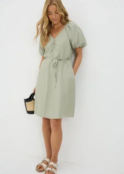 Papaya Petite Sage Green Tie Waist Mini Dress