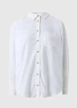 Papaya Petite White Linen Blend Long Sleeve Shirt