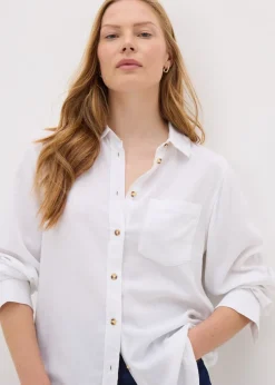 Papaya Petite White Linen Blend Long Sleeve Shirt