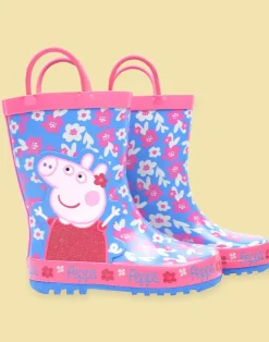 Peppa Pig Girls Blue Peppa Pig Wellington Boots with Handles (4 - 10 Younger)