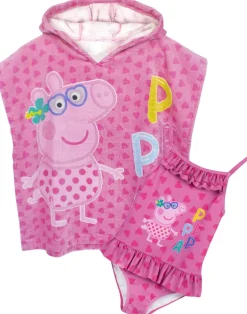 Peppa Pig Girls Pink Poncho Towel and Swimming Costume Set (12 Months-7 Years)