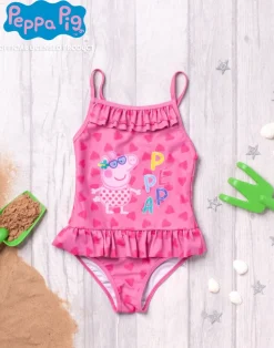 Peppa Pig Girls Pink Poncho Towel and Swimming Costume Set (12 Months-7 Years)